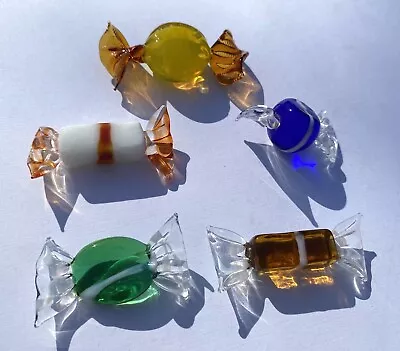 5 Pieces Murano Style  Art Glass Wrapped Candies Candy Display Beautiful • $18.50