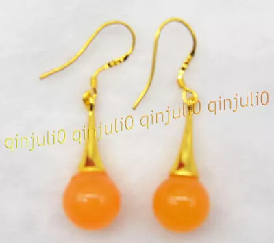 20 Colors Natural 10mm Multi-Color Jade Round Gemstone Gold Hook Dangle Earrings • $3.71