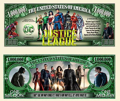 Justice League Million Dollar Bill Play Funny Money Novelty Note + FREE SLEEVE • $1.69