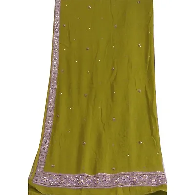 Sanskriti Vintage Long Green Dupatta/Stole Pure Georgette Silk Hand Beaded Veil • $27.38