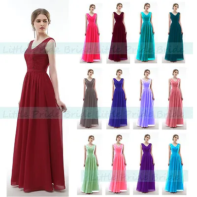 A-Line V-Neck Lacy Floor-length Chiffon Bridesmaid Dress With 6-22 (JS52) • £35.99