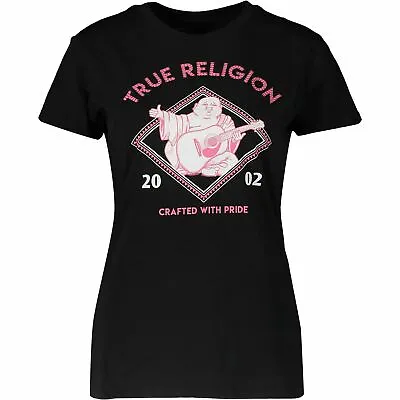 £11.64 • Buy TRUE RELIGION Women's Short Sleeve Black & Pink Buddha Print T-Shirt Top Size XL
