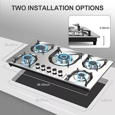 Propane Gas CooktopBuilt-in 5 Burner 36 In Gas Stove Top Stainless Steel Gas Hob • $265.99