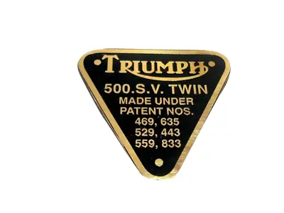 $12.99 • Buy Brand New Triumph Brass Timing Cover Patent Plate Badge  500 S.V.TWIN TRIUMPH