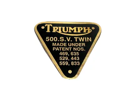 Brand New Triumph Brass Timing Cover Patent Plate Badge  500 S.V.TWIN TRIUMPH • $11.69