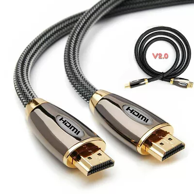 Premium 4k Hdmi Cable 2.0 High Speed Gold Plated Braided Lead 2160p 3d Hdtv Uhd • £31.95