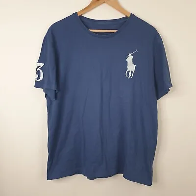 Polo Ralph Lauren T-Shirt Large Blue Tee Short Sleeve Cotton Big White Pony • £19.99
