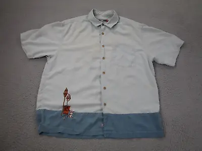 VINTAGE Quiksilver Shirt Mens XL Blue Button-up Silk Camp Hawaiian Relaxed • $9.66