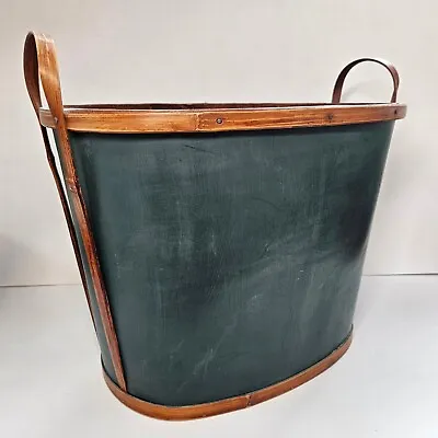 Vintage Large Handmade Green Wooden Double Handled Magazine Basket • $89.99