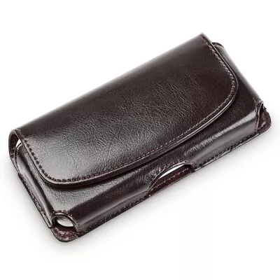 $21.98 • Buy Universal Large Horizontal Phone Case Real Leather Pouch Holster With Belt Clip