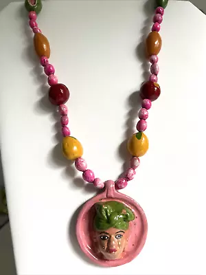 Vintage Mardi Gras Beads Necklace New Orleans Ceramic Fruit Seed Lady Face Mama • $44.99
