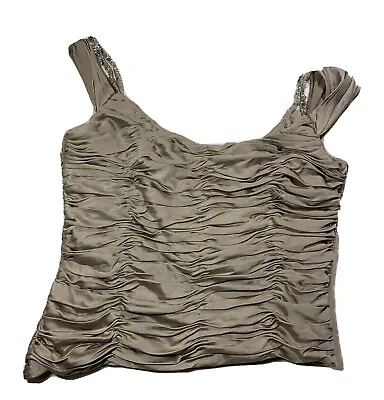 Victoria Royal Top SZ 16 Taupe Ruched Sleeveless Beaded Crop 100% Silk • $19.50