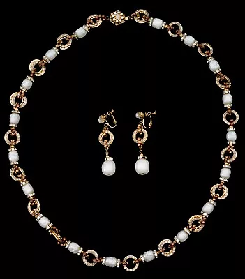 Vintage Miriam Haskell Elaborate Pearl & Rhinestone Necklace & Earrings • $175