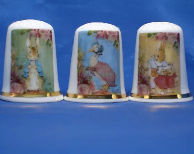 £9.95 • Buy Birchcroft China Thimbles -- Set Of Three -- Beatrix Potter Book Floral Designs