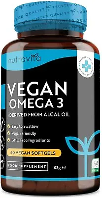 Omega 3 Algae Oil 2000mg 600mg DHA/300mg EPA Vegan Essential Fatty Acid  • £19.99