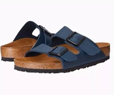 NEW Birkenstock Unisex Arizona BS 0051751 Regular Fit Blue Birko-Flor Sandals • $74.99