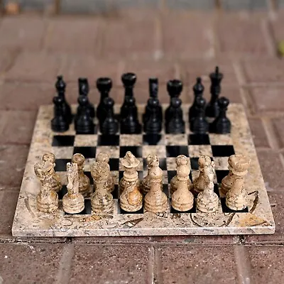 $155 • Buy Vintage Handmade Marble Coral & Black Chess Men Set Weighted Pro Chess Game Set