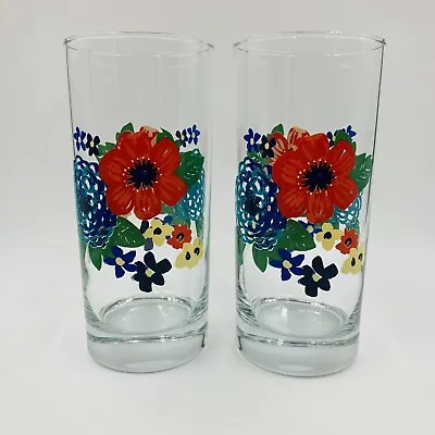 Pioneer Woman Dazzling Dahlias Tumblers- Set Of 2- 6 1/4  Tall- 16 Fluid Ounces • $18.99