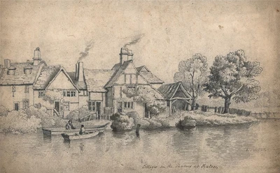 John Flower (1793-1861) - Pencil Drawing - Cottages On The Thames At Eaton • £450