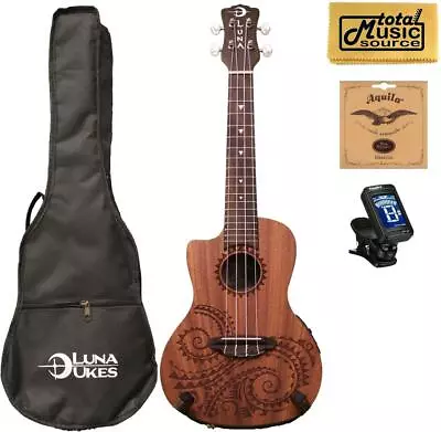 Luna Guitars A/E Concert Tattoo LEFTY W/StringsTuner & PC UKE TEC MAH L COMP • $169.99