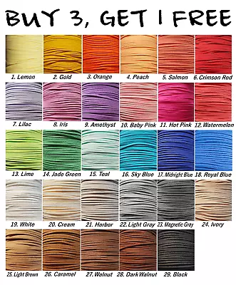 Flat Faux Suede Leather Cord  3mm Jewellery Velvet String Thong Craft UK **NEW** • £23.99