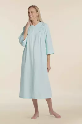 Miss Elaine Long Zip Seersucker Robe W/ Embroidery NWT Size PS Mint/White Check • $24.25