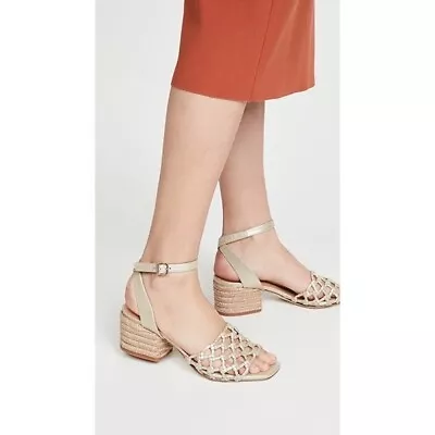 $149 • Buy Paloma Barcelo Vania Metallic Gold Leather Knotted Cage Heeled Sandals IT40