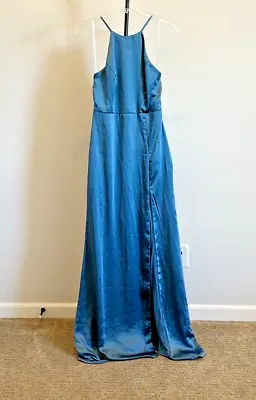 Lulus Maxi Dress Women's Strappy Blue Open Back Thigh High Slit Sz M • $20