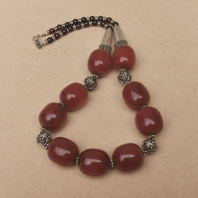 £199 • Buy VINTAGE CHERRY AMBER BAKELITE BARREL BEADS NECKLACE CHOKER 42cm LONG &  71g 