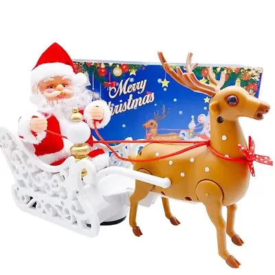 Santa Claus Sleigh Reindeer Father Christmas Xmas Sound LED Light Animated Kids • £14.99