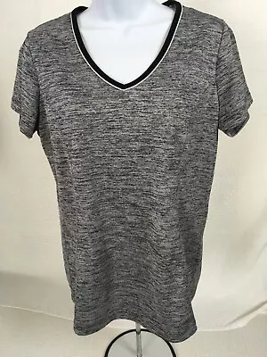 Made For Life Womens Top Size M Gray Black V Neck Short Sleeves T Shirt • $14.99