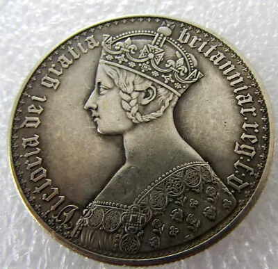 1853 Queen Victoria Gothic Florin 1Oz Antique Silver Finish Brass Medal Coin • $8.90