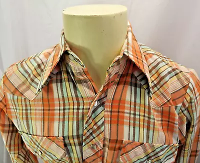 Sun Valley Vintage 70's Dagger Collar 0range/lime Pearl Snap Western   Shirt S • £18