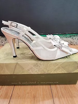 J. Renee White Slingback Heels With Rhinestone Brooch Size 8M • $30