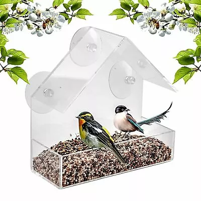 Glass Window Bird Feeder Station Seed Peanut Mealworm Suction Perspex Clear View • £6.95