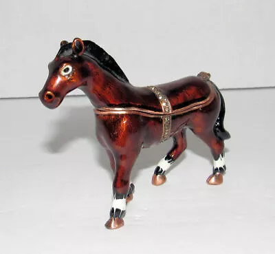 Work Of Art Horse Pony Jeweled Enamel Metal Trinket Box Hinged Magnetic • $19.98