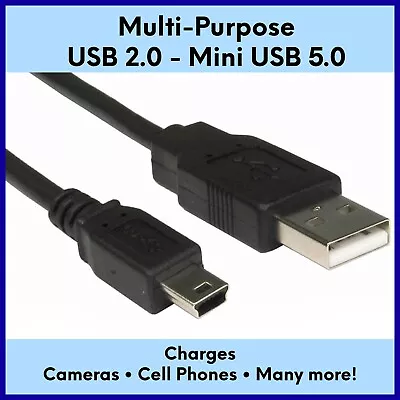 Black Multi-Purpose USB 2.0 To Mini USB 5.0 - 8 Inch Cord (20.3 Cm) • $4.99