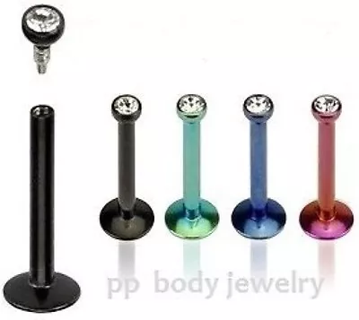 16G Anodized Surgical Steel Internally Threaded 2mm CZ Labret Monroe Tragus • $3.75