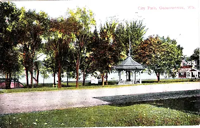 Oconomowoc Wisconsin Oak Park Gazebo Two Girls Hand Colored 1909 Postcard • £7.67