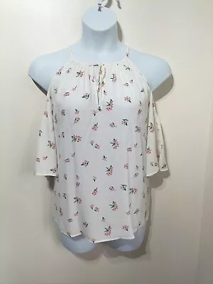 M&S White Floral Print Cold Shoulder Top 18 Limited Collection Summer Blouse • £8