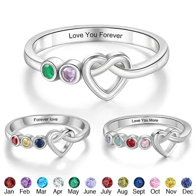 Personalise 2-4 Birthstone Ring For BFF Mother Women Anniversary Birthday Gift • $13.55