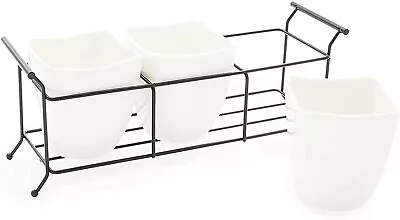 White Ceramic Utensil Holder Flatware Caddy With Metal Stand (13 X 4 X 5 In) • $24.99