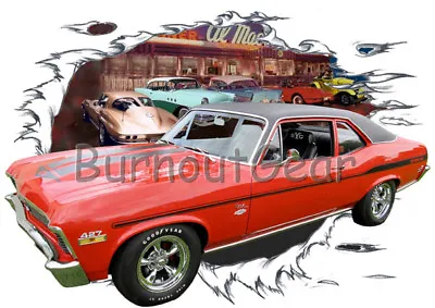 1970 Red Chevy Nova Custom Hot Rod Diner T-Shirt 70 Muscle Car Tees • $19.99