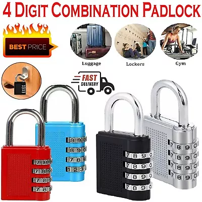 4 Digit Combination Padlock Heavy Duty Outdoor Lock Gym Travel Luggage Locker • £3.39