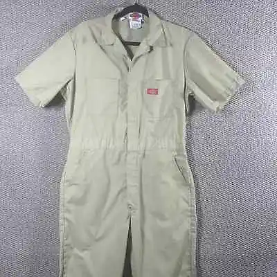 Dickies Mens Coveralls Size 38 Beige Tan Khaki Short Sleeves Front Zip Work   • $25.99