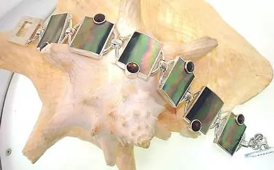 Marta Howell 925 Silver Black-Lip Mother Of Pearl Garnet Gemstone Bracelet #3 • $425