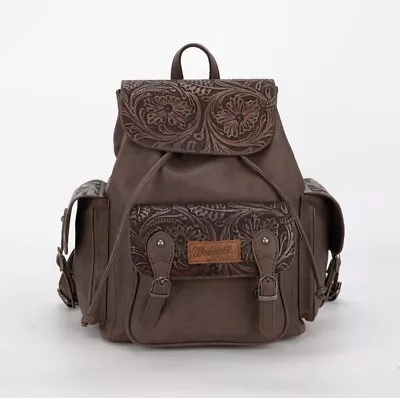 Wrangler Vintage Floral Tooled Backpack Purse Anti-Theft Travel Bags Coffee • $99.99