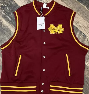 New H&M Netflix Sex Education Varsity Jacket Vest Burgundy Moordale Dolphins M • $29.95