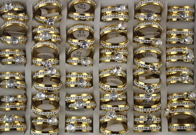 34Sets Wedding Jewelry Job Lots 2 In 1 Stainless Steel Cubic Zirconia Rings • $7.99