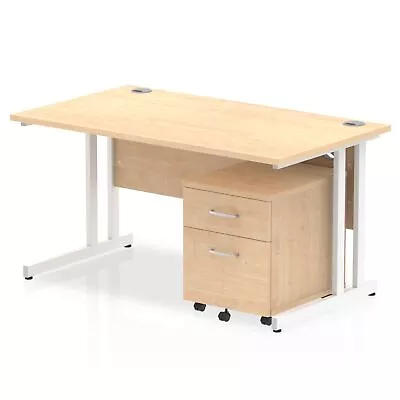 Impulse Cantilever Straight Office Desk W1400 X D800 X H730mm Maple Finish White • £435.75